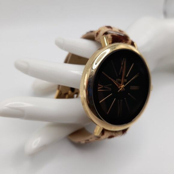 Chico's Animal Print Black Face Watch, Calf Skin Band, Needs Battery, 9 1/2 Inch - Picture 2 of 12